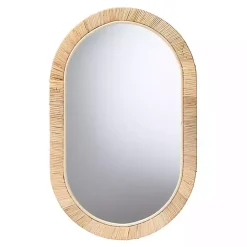 Kirklands Home Decorative Mirrors|Oval Mahogany and Rattan Wall Mirror
