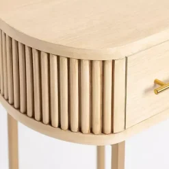 Kirklands Home Accent & End Tables|Oval Ribbed Single Drawer Accent Table Tan