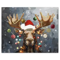 Discount Painty Christmas Moose Canvas Art Print Christmas Art & Wall Decor