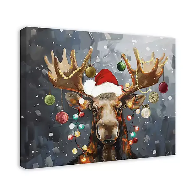 Discount Painty Christmas Moose Canvas Art Print Christmas Art & Wall Decor