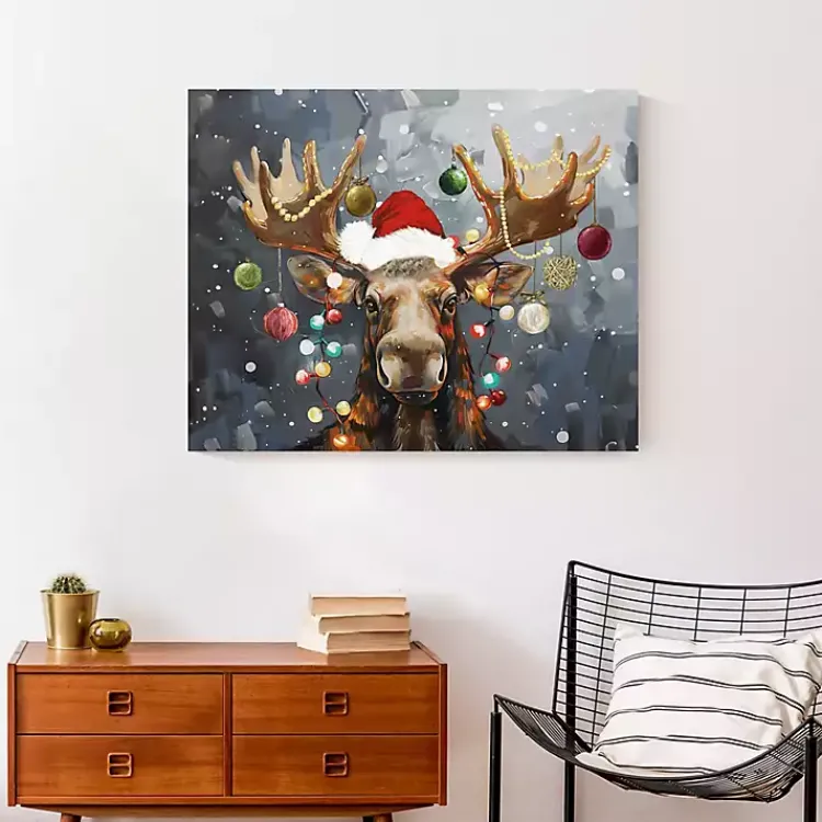 Discount Painty Christmas Moose Canvas Art Print Christmas Art & Wall Decor