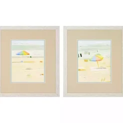 Kirklands Home Framed Art|Pastel Beach Umbrella Framed Art Prints, Set of 2 Tan