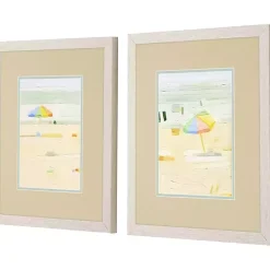 Kirklands Home Framed Art|Pastel Beach Umbrella Framed Art Prints, Set of 2 Tan