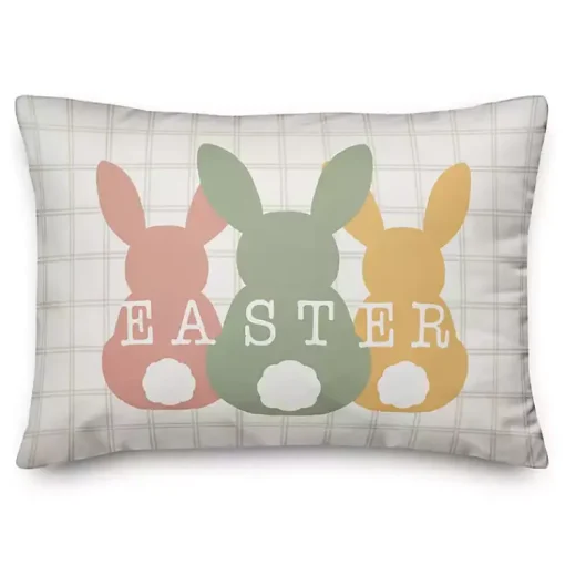 Discount Pastel Easter Bunny Lineup Outdoor Throw Pillow Easter Decorations