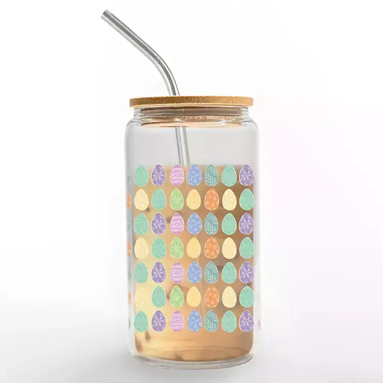 Clearance Pastel Egg Pattern Glass Tumbler Easter Decorations