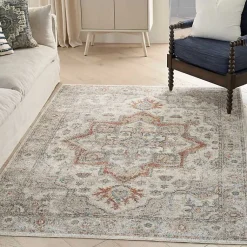 Kirklands Home Area Rugs|Pastel Medallion Washable Area Rug, 5x7 Gray