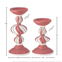 New Peppermint Stripe Candle Holders, Set of 2 Christmas Decorations