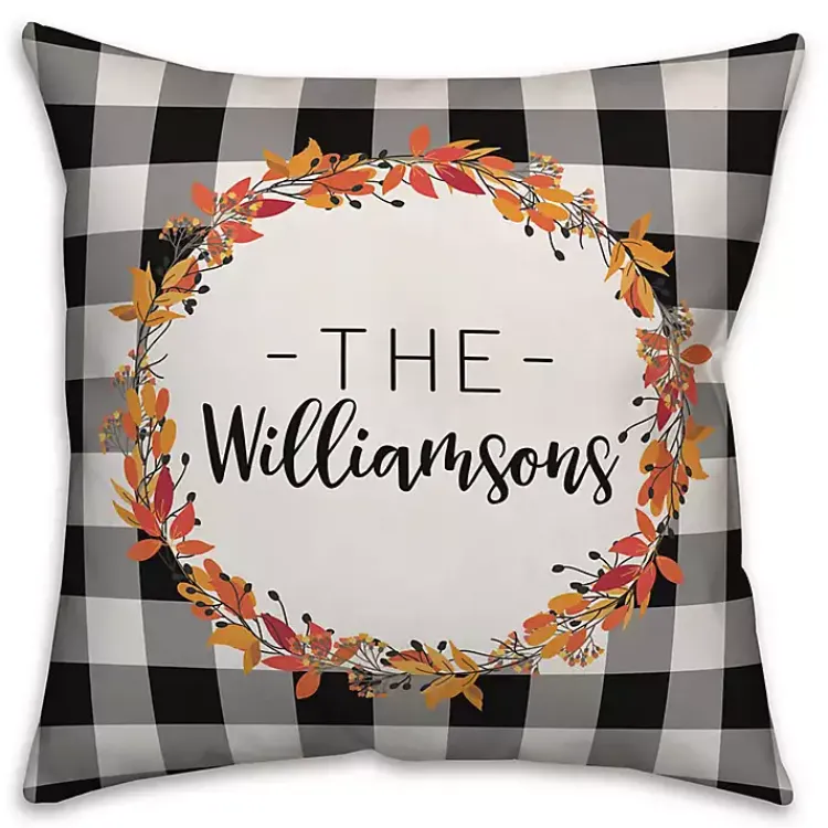 Hot Personalized Buffalo Check Harvest Wreath Pillow Fall
