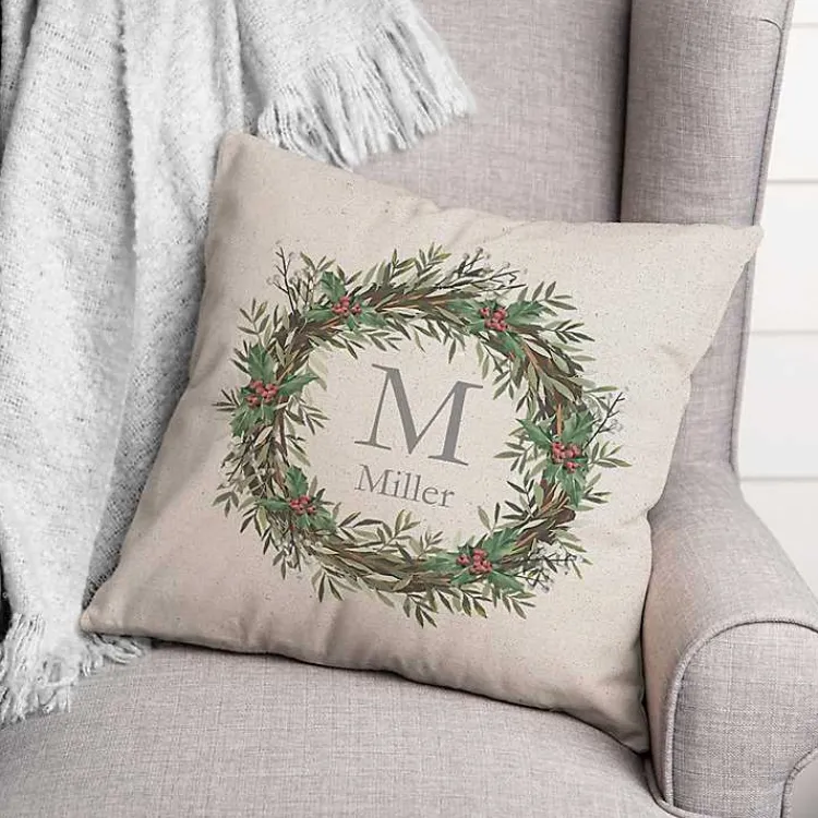 Discount Personalized Christmas Wreath Throw Pillow Christmas Pillows