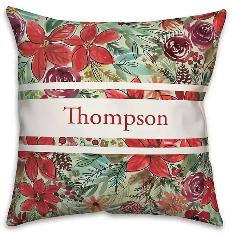 New Personalized Holiday Blooms Outdoor Pillow Christmas Pillows