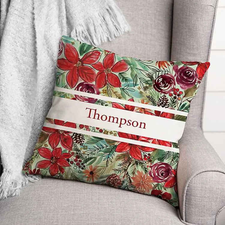 New Personalized Holiday Blooms Outdoor Pillow Christmas Pillows