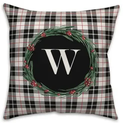 Outlet Personalized Monogram Black Plaid Wreath Pillow Pillows