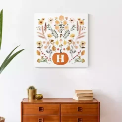 Personalized Monogram Pumpkin Floral Canvas Print Fall