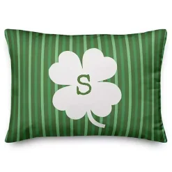 Personalized Monogram Shamrock Stripe Pillow St Patricks Day Decorations