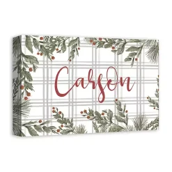 Discount Personalized Plaid Botanical Canvas Art Print Christmas Art & Wall Decor