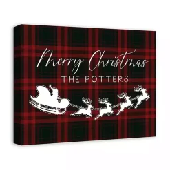 Discount Personalized Plaid Santa Sleigh Canvas Wall Plaque Christmas Art & Wall Decor