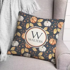 New Personalized Pumpkin & Leaves Monogram Pillow Fall