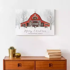 Online Personalized Red Holiday Barn Canvas Art Print Christmas Art & Wall Decor