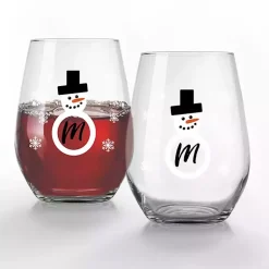 Clearance Personalized Snowman Monogram Wine Glass, Set of 2 Christmas Dining & Entertaining