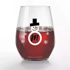 Clearance Personalized Snowman Monogram Wine Glass, Set of 2 Christmas Dining & Entertaining