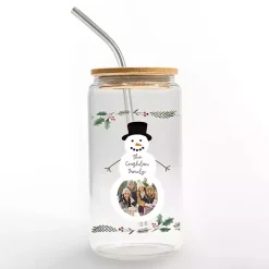 Hot Personalized Snowman Photo Glass Can Cup Christmas Dining & Entertaining