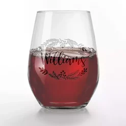Personalized Wreath Etched Wine Glasses, Set of 2 Christmas Dining & Entertaining