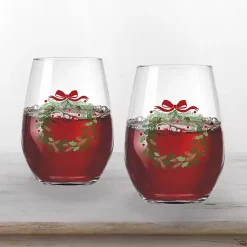 Clearance Personalized Wreath Wine Glasses, Set of 2 Christmas Dining & Entertaining