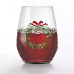 Clearance Personalized Wreath Wine Glasses, Set of 2 Christmas Dining & Entertaining