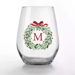 Clearance Personalized Wreath Wine Glasses, Set of 2 Christmas Dining & Entertaining