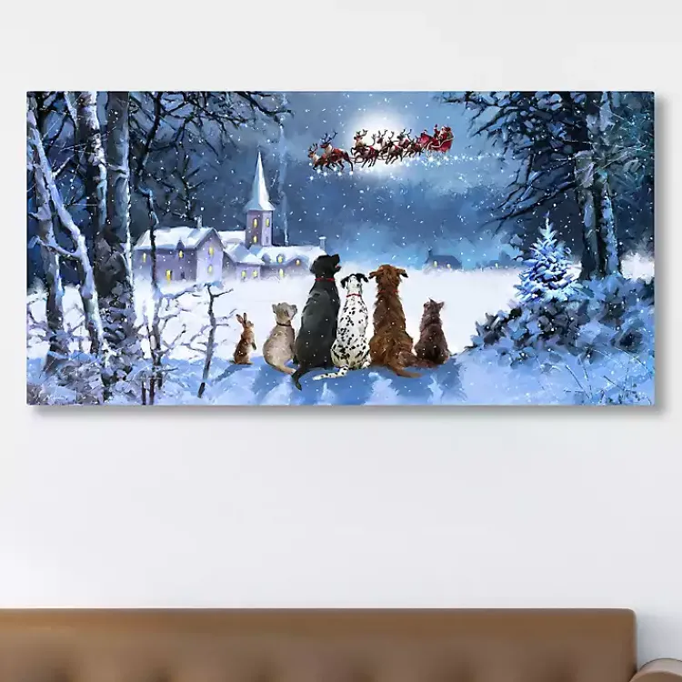 New Pets Watching Santa Canvas Art Print Christmas Art & Wall Decor