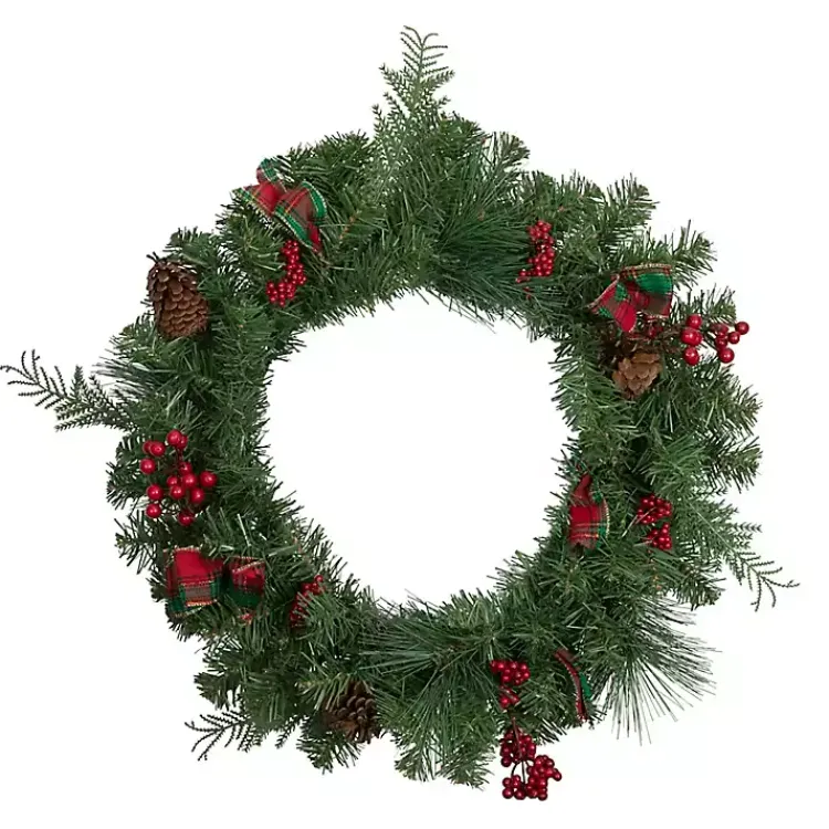 Sale Pine and Berries Ribbon Wreath Christmas Wreaths
