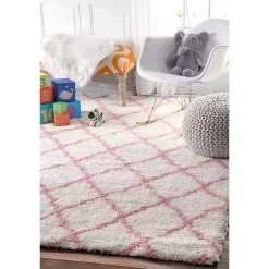 Kirklands Home Area Rugs|Pink and White Iliza Trellis Area Rug, 5x8