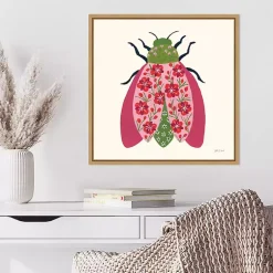 Kirklands Home Canvas Art|Pink Beetle Framed Canvas Art Print