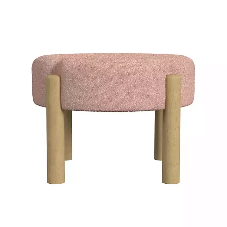 Kirklands Home Benches & Ottomans|Boucle Natural Wood Ottoman Pink