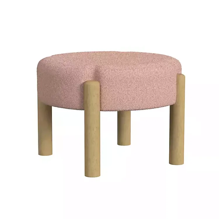 Kirklands Home Benches & Ottomans|Boucle Natural Wood Ottoman Pink