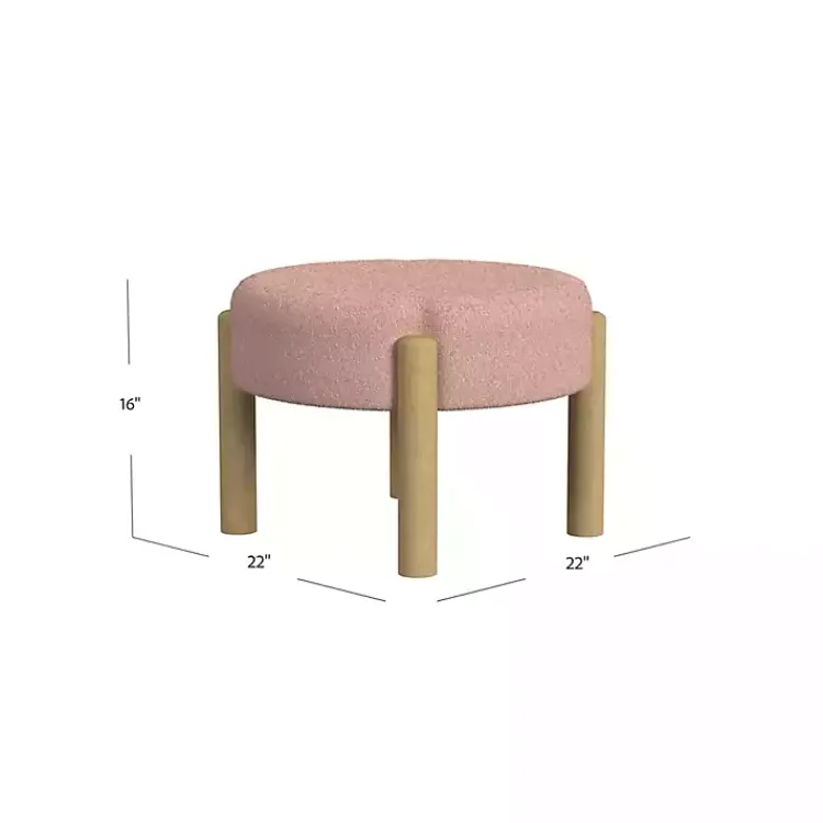 Kirklands Home Benches & Ottomans|Boucle Natural Wood Ottoman Pink