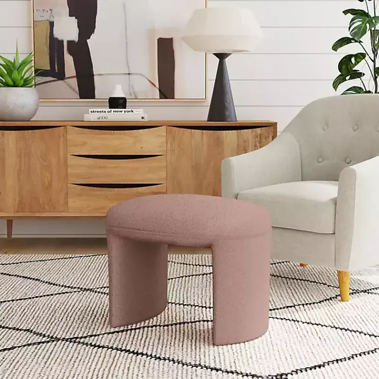 Kirklands Home Benches & Ottomans|Boucle Oval Upholstered Ottoman Pink
