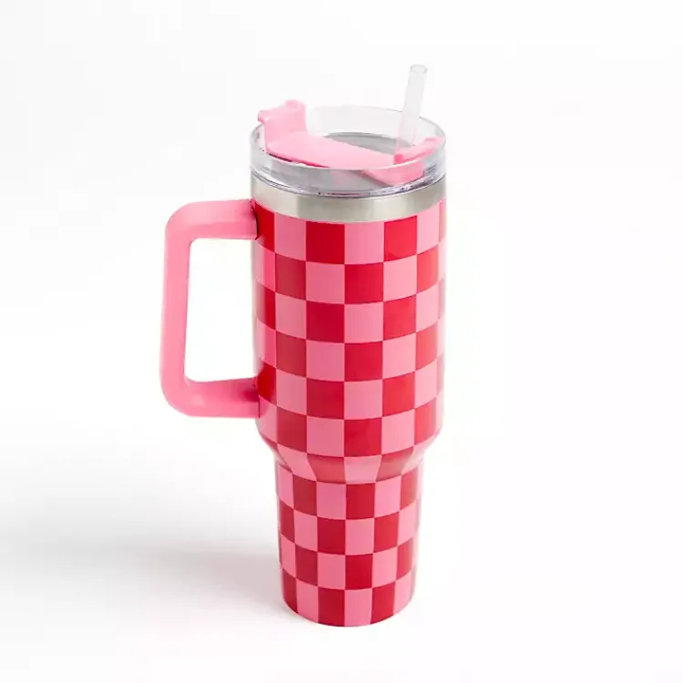 Kirklands Home Glassware & Drinkware|Checkered Otto 40 oz. Insulated Tumbler Pink