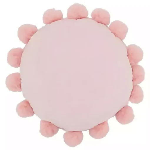 Discount Faux Fur Round Pom Pom Throw Pillow Pillows