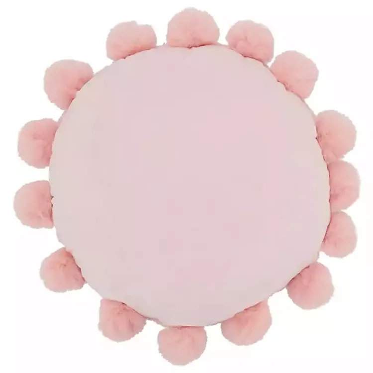 Discount Faux Fur Round Pom Pom Throw Pillow Pillows
