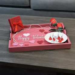 Outlet Pink Happy Valentine's Day Wood Tray Valentines Day Decorations