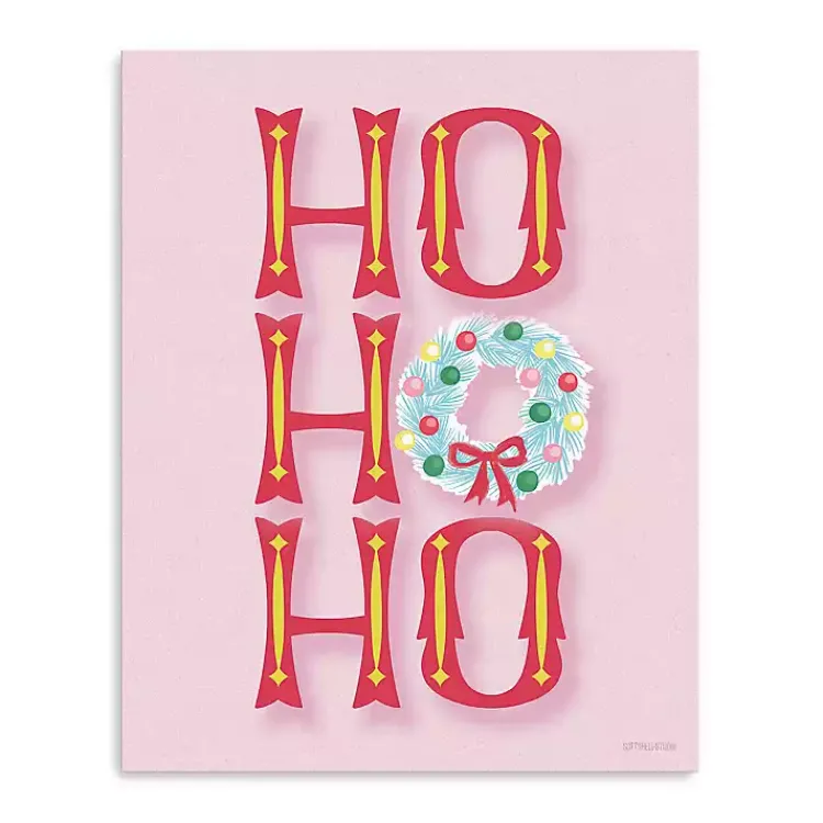 Hot Pink Ho Ho Ho Wreath Canvas Print Christmas Art & Wall Decor
