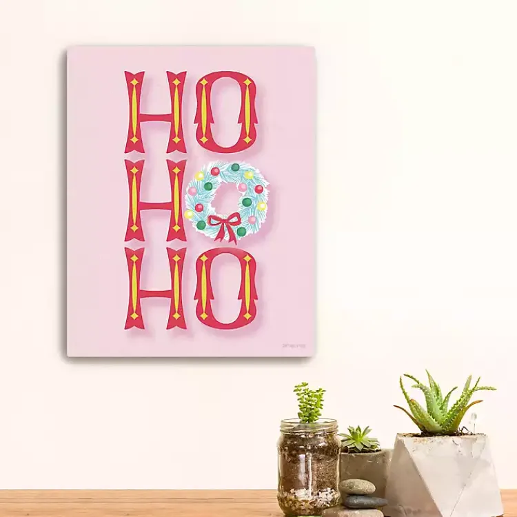 Hot Pink Ho Ho Ho Wreath Canvas Print Christmas Art & Wall Decor