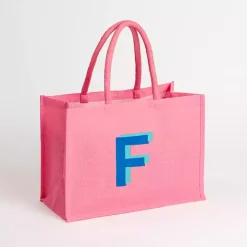 Outlet Monogram F Jute Tote Bag Monogram Seasonal Decor