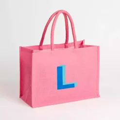 Outlet Monogram L Jute Tote Bag Monogram Seasonal Decor