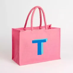 Outlet Monogram T Jute Tote Bag Monogram Seasonal Decor