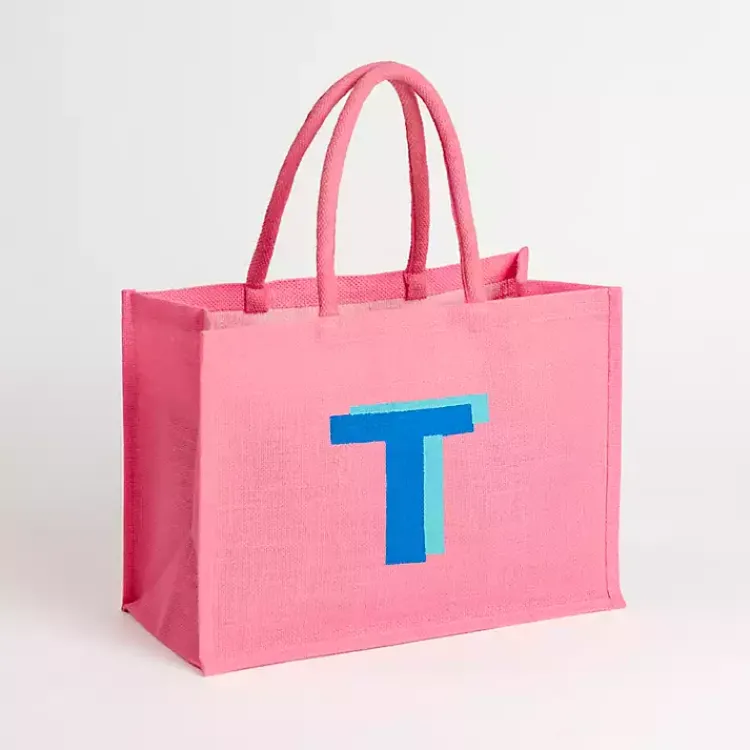 Outlet Monogram T Jute Tote Bag Monogram Seasonal Decor