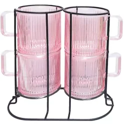 Kirklands Home Glassware & Drinkware|Mugs with Rack 5-pc. Set Pink