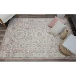 Kirklands Home Area Rugs|Pink Peony Medallion Area Rug, 5x7
