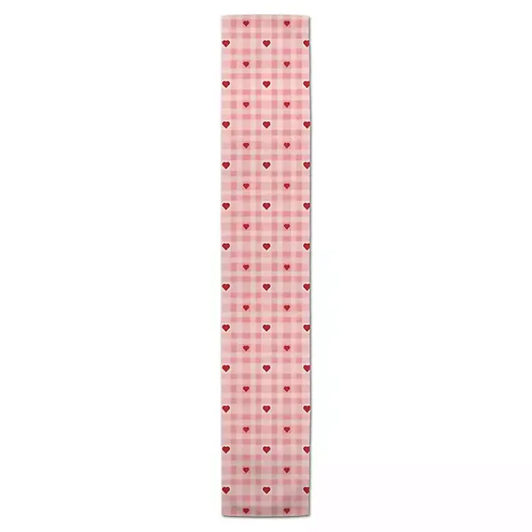 Kirklands Home Table Linens|Pink Plaid Hearts Table Runner, 72 in.
